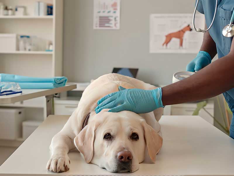 Yellow lab laying on vet table Yellow lab laying on vet table